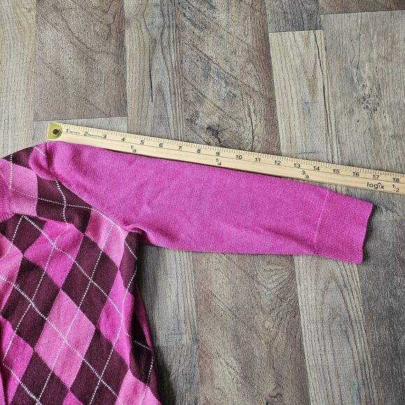 Talbots Pink Argyle Merino Wool Cardigan Sweater Small Petite Excellent - Picture 7 of 7